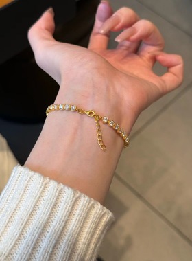 水贝黄金5G小泡泡手链女足金999满圈镶钻手饰镶嵌莫桑钻送礼物