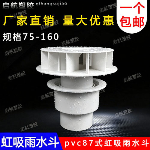 PVC排水管配件虹吸式雨水斗87型塑料重力DN110天台侧墙落水斗地漏 - 图0