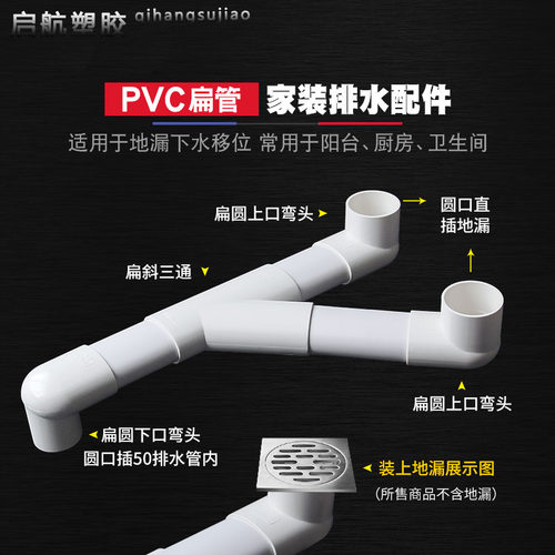 pvc50扁管配件75卫生间厨房阳台排水椭圆管件地漏110马桶移位器 - 图2