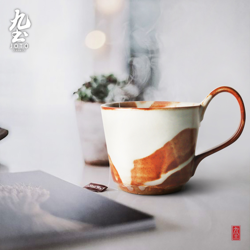 九土手工粗陶咖啡杯個性帶把手衝咖啡馬克杯下午茶杯日式簡約杯子
