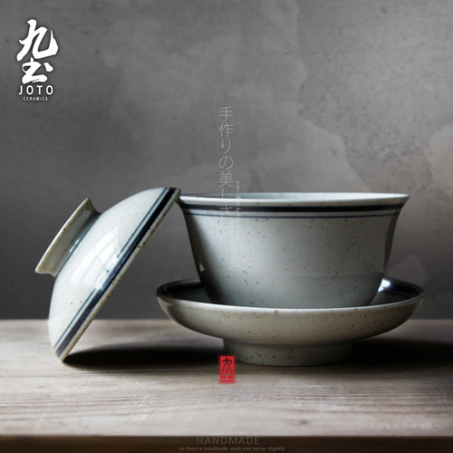 九土复古盖碗大盖杯手绘青花瓷三才盖碗景德镇仿古茶器泡茶碗茶具 - 图1