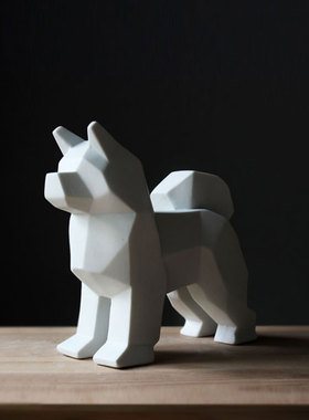 九土白色欧式风招财礼物陶瓷狗