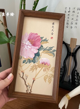 牡丹摆台100%纯手绘国画国色天香富贵玄关桌面摆件乔迁伴手礼手工
