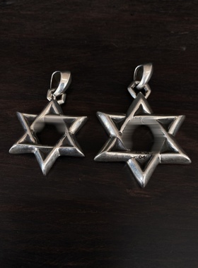 925纯银做旧六芒星中号大号吊坠