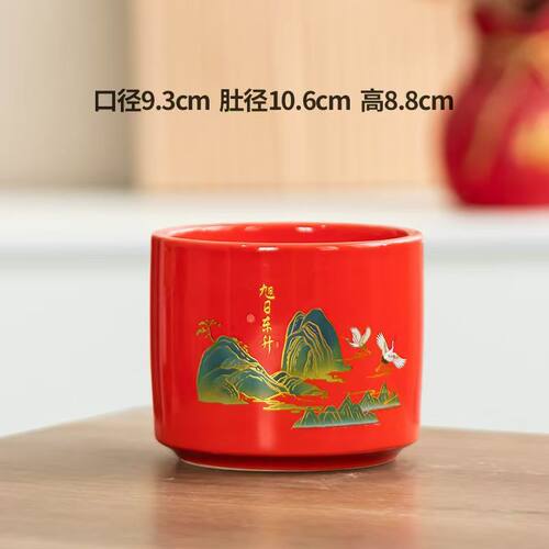 中国红陶瓷家用喜庆桌面办公装饰绿植摆件君子兰蝴蝶兰多肉花盆 - 图3