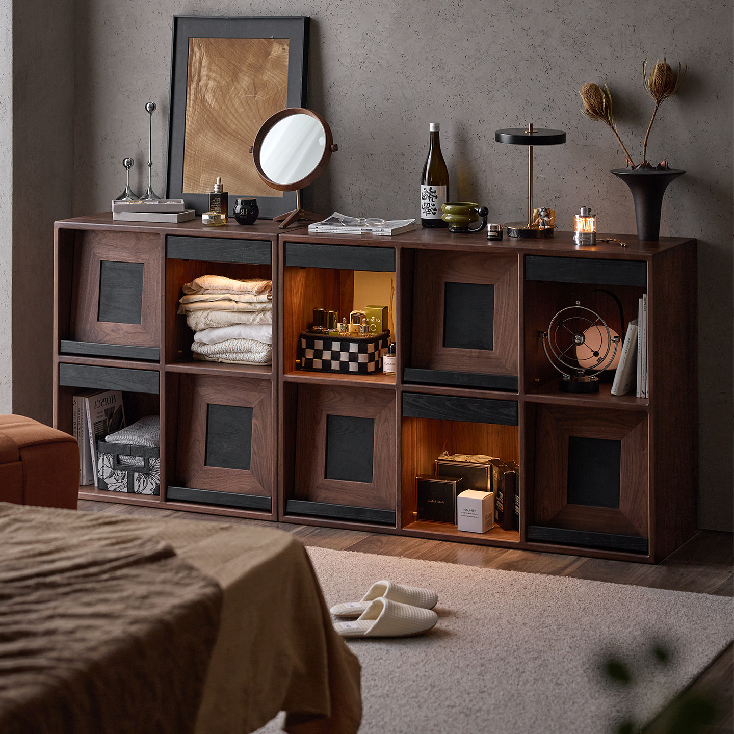 色格实木组合书柜北美黑胡桃木满墙防尘展示柜客厅储物柜上翻书架,淘宝优惠券,粉丝福利购,淘宝优惠卷