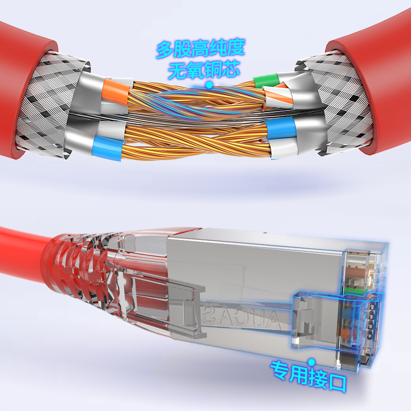 奥卡斯（AUCAS）内外网专用端口转换六类屏蔽网络跳线3米四色可选 - 图3