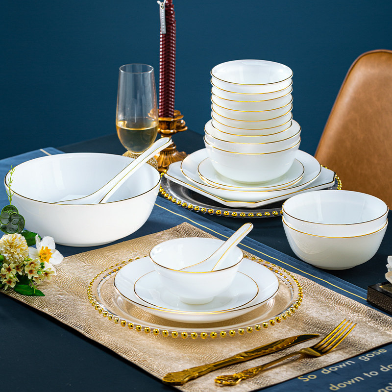 进口白玉瓷碗碟套装家用陶瓷景德镇餐具轻奢高级感碗盘釉下彩乔迁,淘宝优惠券,粉丝福利购,淘宝优惠卷