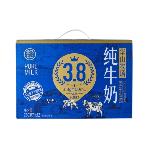盒马 华山牧场3.8g乳蛋白纯牛奶250ml*12原生高钙奶早餐奶包邮 - 图0