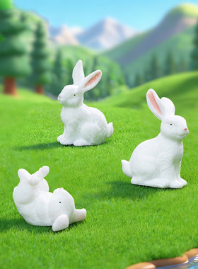 微景观可爱风白色兔子树脂工艺品