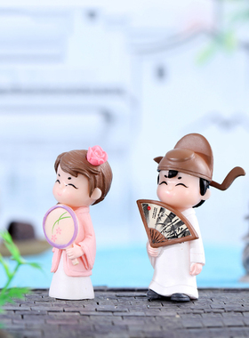 微景观简约现代复古怀旧可爱新款才子佳人情侣蛋糕园艺饰品小摆件