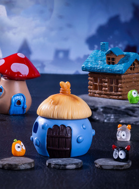 跨境外贸微景观创意发光房子万圣节造景DIY装饰品迷你树脂小摆件