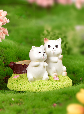 微景观现代树脂工艺品可爱卡通四季动物春夏秋冬猫熊兔鹿饰品摆件