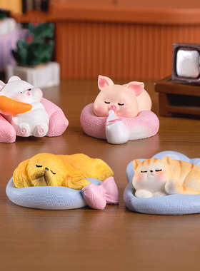 微景观简约树脂工艺品可爱趴趴睡觉猫狗猪兔子动物公仔装饰品摆件