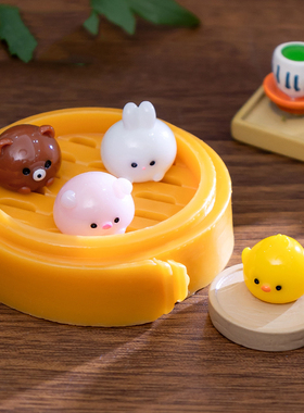 微景观创意可爱熊猫兔子小黄鸡蒸笼食玩DIY装饰品桌面迷你小摆件