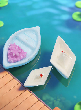 微景观简约现代工艺品创意漂浮鲜花小船DIY装饰品迷你树脂小摆件