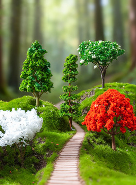 微景观简约现代创意塑料花仿真雪花树松树柳树木棉红枫苹果树摆件