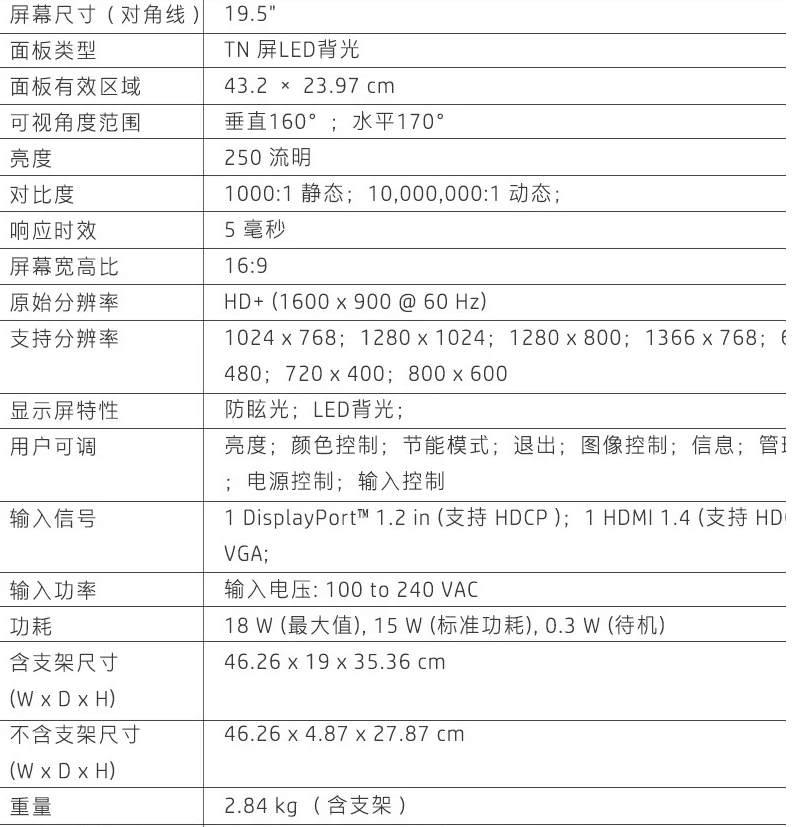 HP/惠普P204V 19.5英寸显示器液晶屏 - 图3