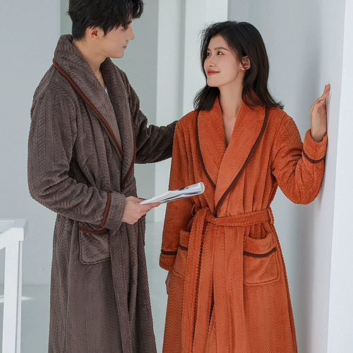 Мужской демисезонный длинный двусторонний флисовый банный халат, фланелевая зимняя пижама для влюбленных, большой размер, увеличенная толщина