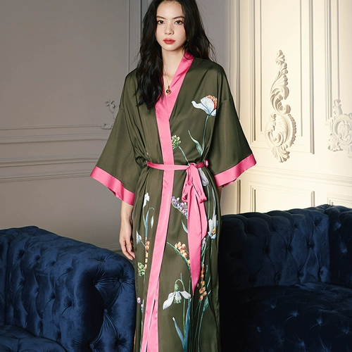 Осенний шелковый лонгслив, летний тонкий банный халат, шелковая длинная пижама