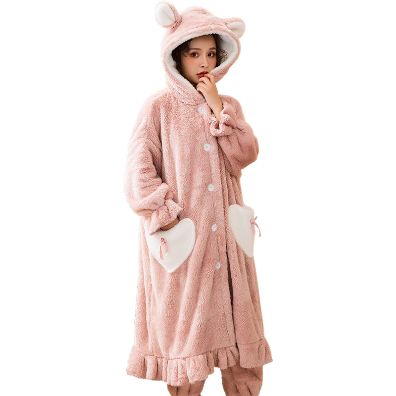 秋冬珊瑚绒性感长款加绒居家睡裙 迅尔美睡袍/浴袍