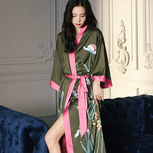 Осенний шелковый лонгслив, летний тонкий банный халат, шелковая длинная пижама