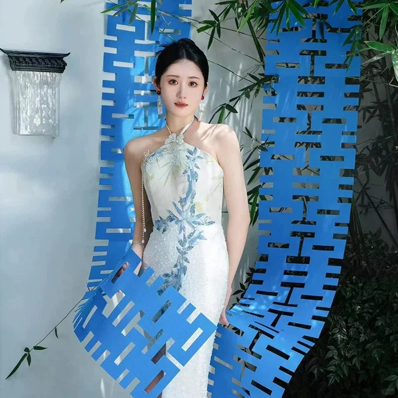 结婚长条喜字贴挂饰立体蝴蝶拉花婚房布置背景墙装饰订婚拍照道具