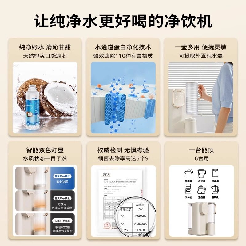 飞利浦台式净饮机家用净化加热直饮ro净水器即热一体式饮水机6953,淘宝优惠券,粉丝福利购,淘宝优惠卷