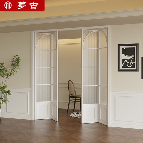 法式复古阳台折叠门客厅卧室卫生间厨房隔断玻璃门钛镁铝合金移门 - 图0