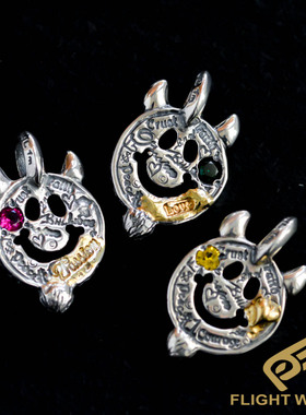 日本银饰恶魔角宝石项链吊坠