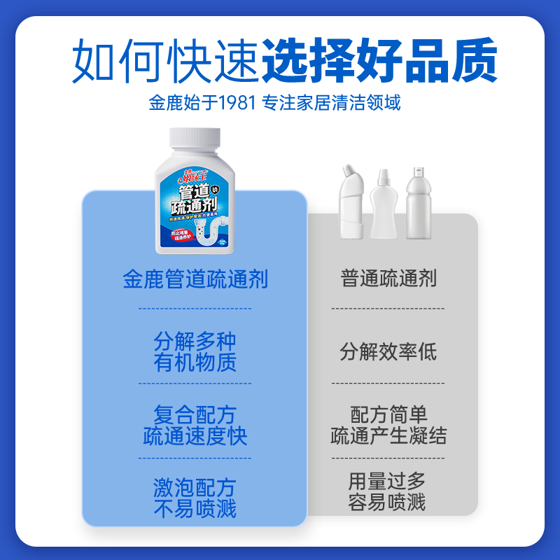 金鹿管道通疏通剂300g厨房油污下水道卫生间马桶溶解堵塞除味