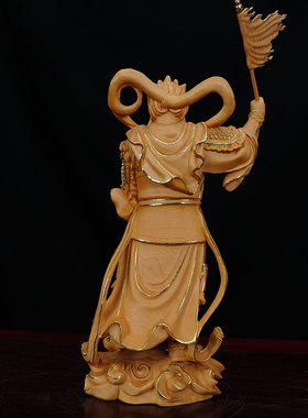 桧木精雕面然大士摆件实木雕刻鬼王面燃普度焰口大爷居家装饰工艺