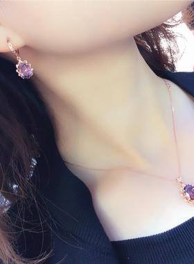 俄罗斯585紫金时尚简约气质奢华烟色花边吊坠镀14K玫瑰金女款饰品