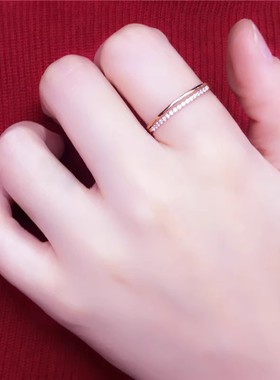 俄罗斯585紫金锆石镶嵌指环精致闪亮气质百搭镀14K玫瑰金指环礼物