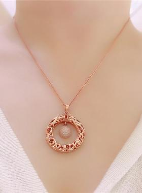 俄罗斯585紫金大气镂空平安扣镶嵌吊坠镀14K玫瑰金时尚百搭项链女