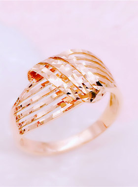 俄罗斯585紫金欧洲镀14K玫瑰金时尚个性波浪开口可调节戒指简约女