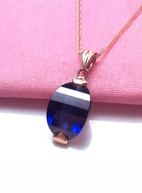 俄罗斯585紫金镀14k玫瑰金蓝石椭圆吊坠轻奢时尚百搭精致项链礼物