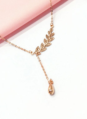 俄罗斯585紫金枫叶项链女玫瑰金百搭简约精致韩版镀14K彩金锁骨链