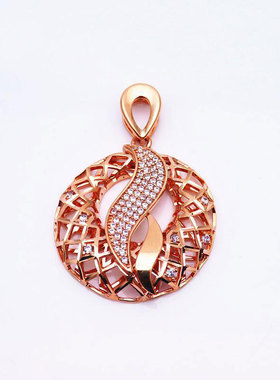 俄罗斯585紫金吊坠欧洲镂空圆形吊坠民族风镀14K玫瑰金女经典气质