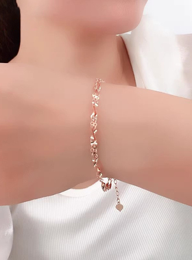 俄罗斯585紫金时尚潮流精美三层拧花手链韩版镀18K玫瑰金手饰礼物