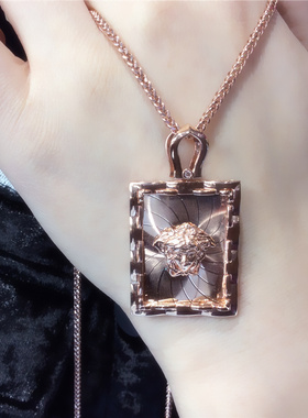 俄罗斯585紫金大气精致方形头像吊坠镀14K玫瑰金欧美项链送礼女款