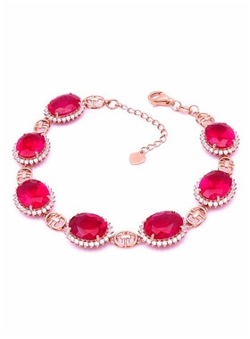 俄罗斯简约时尚潮流镀玫瑰金洋气女士简约百搭红石椭圆手链高级感