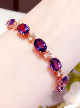 俄罗斯豪华镀高级感简约气质女玫瑰金紫色椭圆手链精致设计感礼物