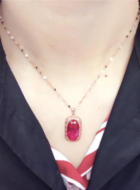 俄罗斯585紫金大气时尚奢华女镶嵌红宝石吊坠镀14k玫瑰金洋气饰品