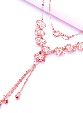 俄罗斯585紫金镀14K彩金时尚轻奢五角星流苏项链女玫瑰金礼物套链