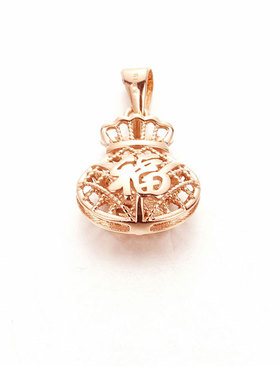 俄罗斯585紫金福袋吊坠女镀14K玫瑰金彩金精致拉丝项链时尚设计感