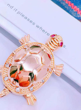 俄罗斯585紫金招财龟吊坠女士镀14K玫瑰金韩版时尚大气锁骨链礼物