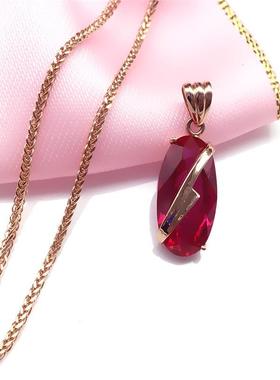 俄罗斯585紫金镀14K玫瑰金红石椭圆吊坠锁骨链经典女士礼物高级感