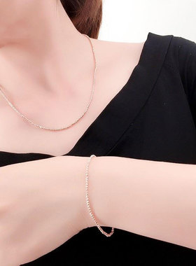 俄罗斯585紫金女士简约气质镀14k欧美洋气彩金转运珠项链轻奢个性