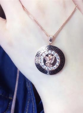 俄罗斯585紫金鹰牌吊坠欧美镀14K玫瑰金彩金锆石简约大方气质项链